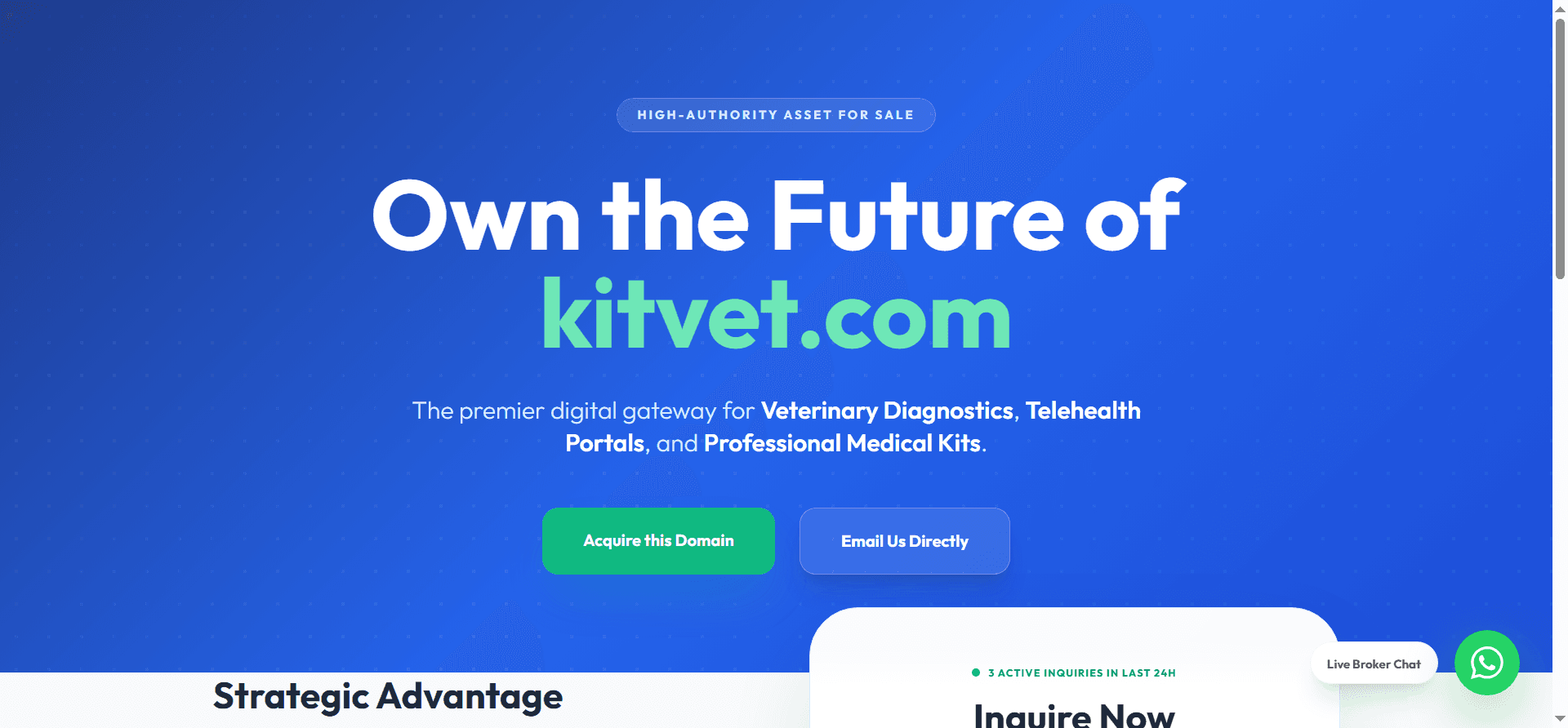تصميم صفحة هبوط استراتيجية لبيع نطاق KitVet com (Veterinary Tech)