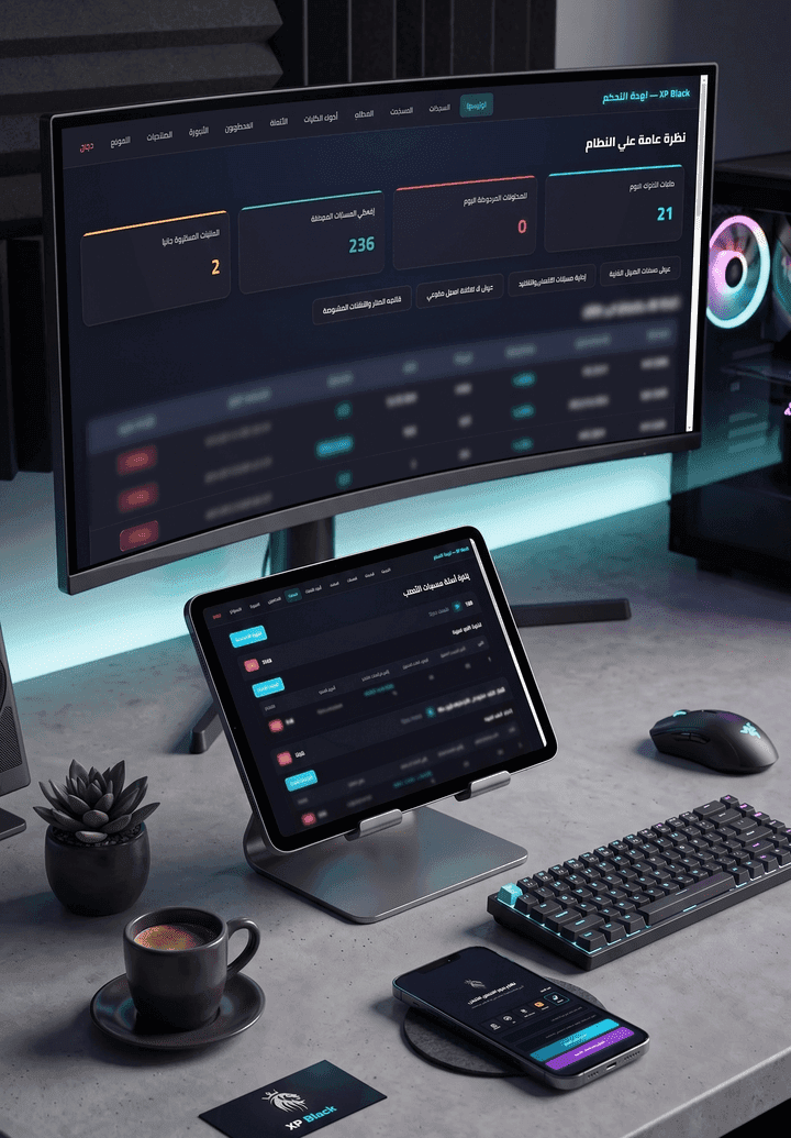 تصميم وتطوير لوحة تحكم XP Black لإدارة الحسابات وأتمتة الألعاب